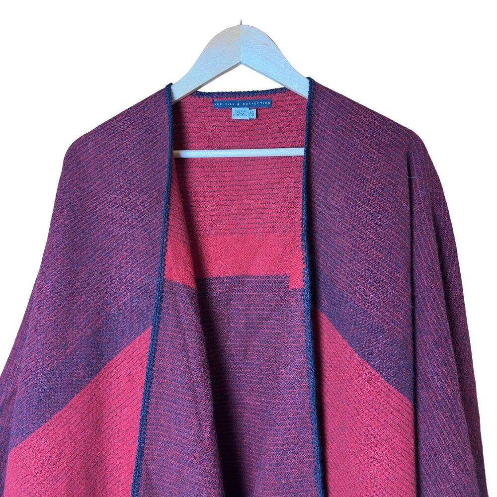 Peruvian Connection Red 100% Baby Alpaca poncho one size - Picture 3 of 5